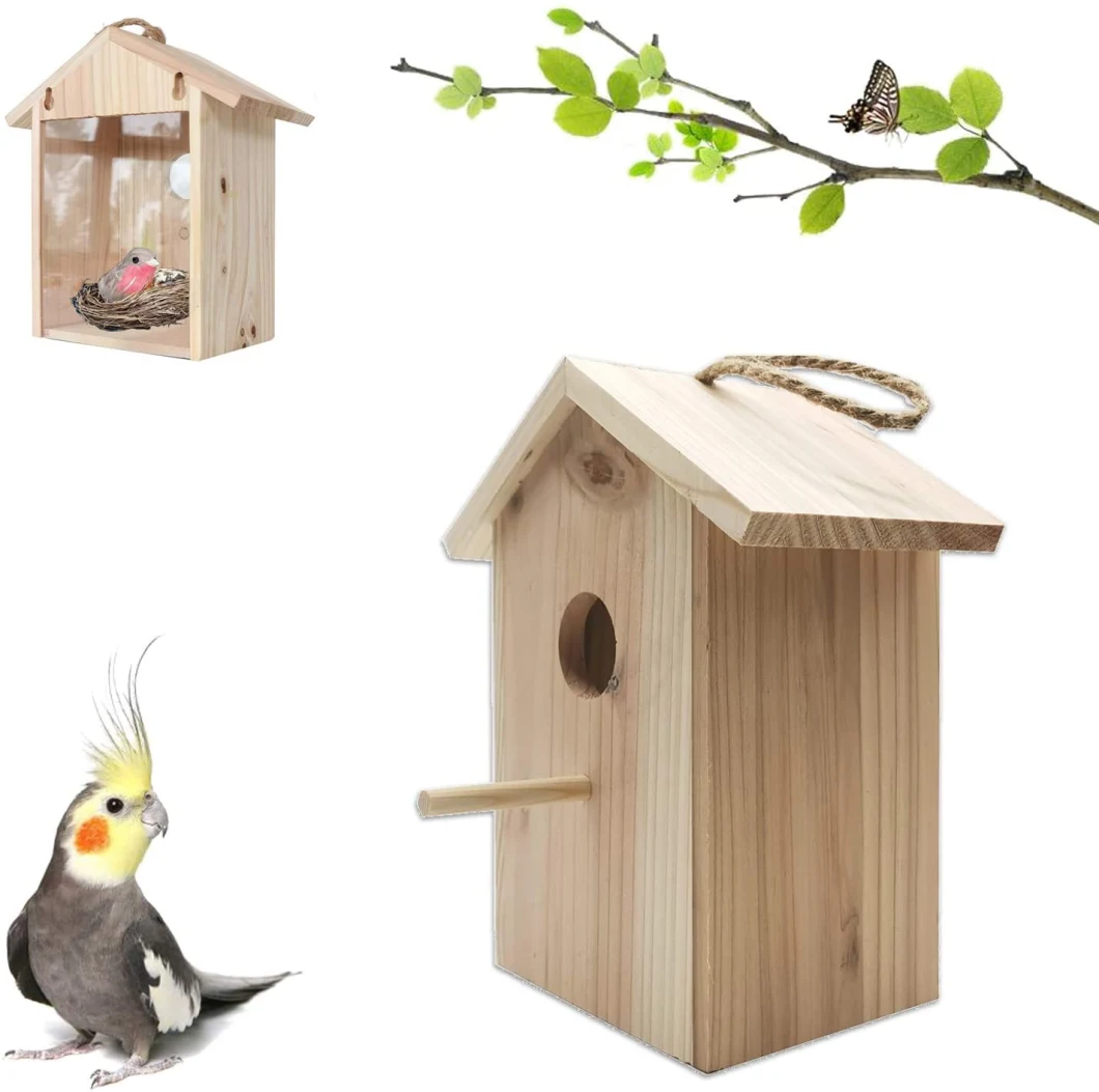 Wooden Birdhouse for Outside Hanging Garden View Decor Wood Ornaments