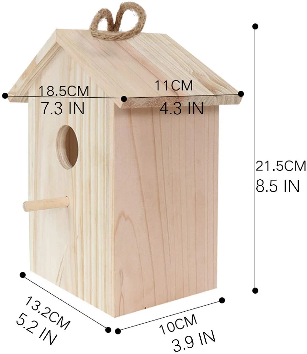 Wooden Birdhouse for Outside Hanging Garden View Decor Wood Ornaments