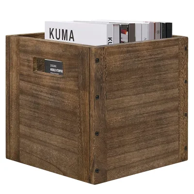Rustic Brown Decorative Wood Storage Box Crates Home Office Organizer