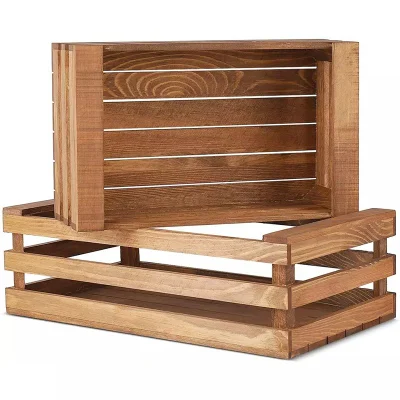 Nesting Wooden Crates with Portable Handles for Home Organizer Wood Rustic Decor Farmhouse Boxes Basket Rolling Trays