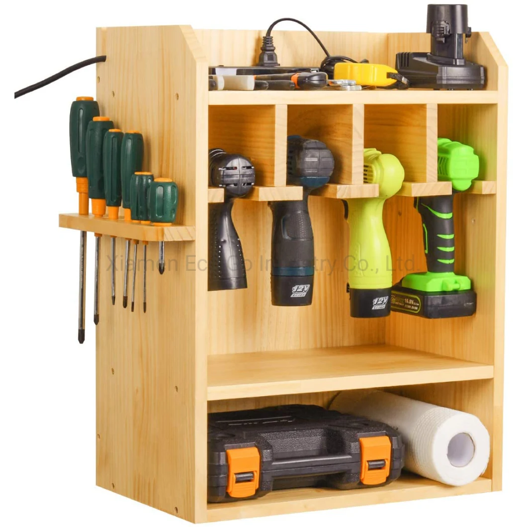 Wooden Bamboo Drill Charging Station, Power Tool Organizer, Cordless Drill Holder, Wall Mounted Tool Garage Storage Organizer