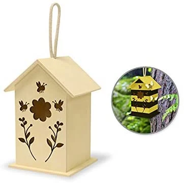 Natural Wood Floral Birdhouse with Jute Cord to Hang Wooden Birdroom