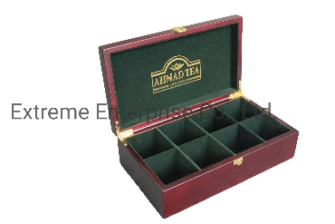 Beautifully Crafted Rich Mahogany Wooden Tea Display Chests Box, Felt Lined Hardwood Tea Storage and Gift Display Box, Tea Packaging Boxes with 8 Compartment