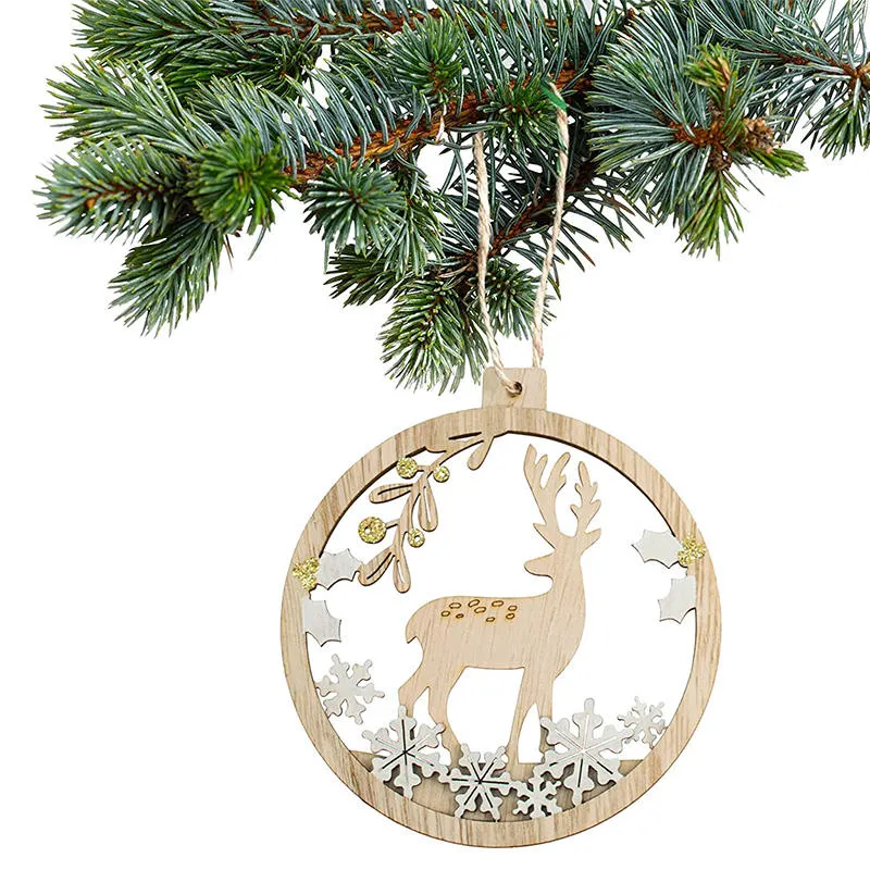 2023 Laser Cut Snow Reindeer Wood Xmas Tree Hanging Decor Ornament Sublimation Cutout Wooden Christmas Decorations
