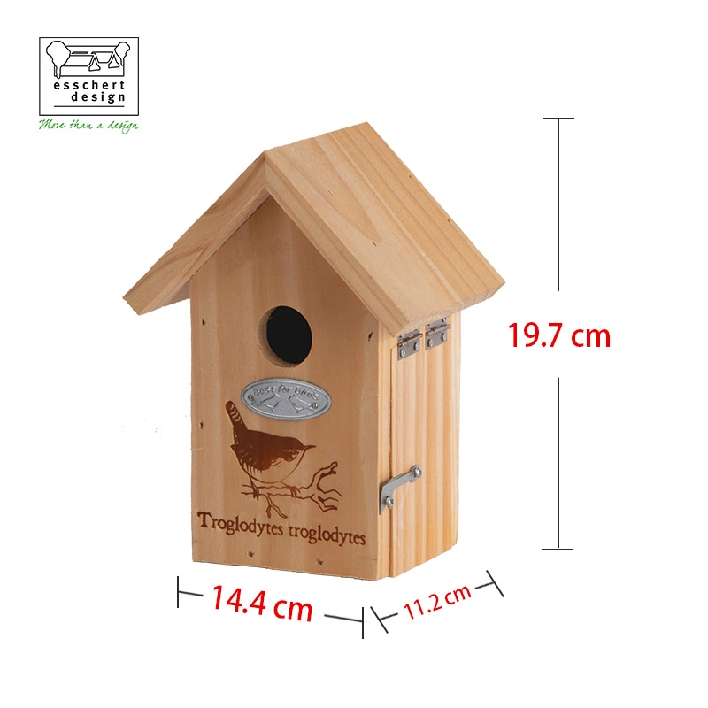 NK64 Esschert Design Wren Silhouette Bird Nest Box Birdhouse Outdoor Wooden Bird House