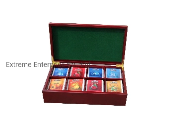 Handcrafted Custom Made Rich Mahogany Solid Wooden Compartment Tea Gift Chest Box and Tea Bags Storage Boxes and Holder with 8 Compartment