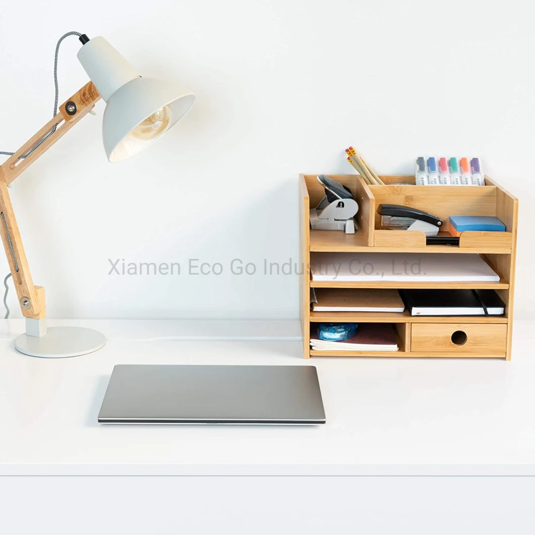 Bamboo Desk Organiser Wooden Desktop Documents Files Office Accessories Organizer Drawer Organizer