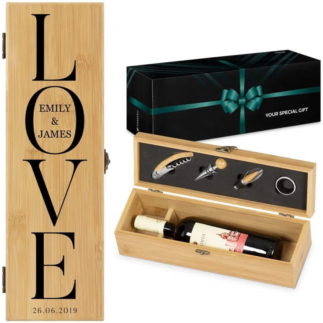 Engravable Wine Gift Sets Personalized Bamboo Boxwood Box Packaging Wood Wine Box