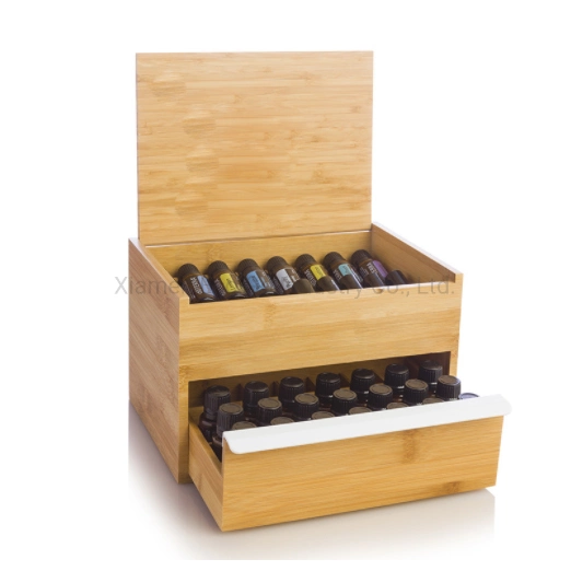 Bamboo Essential Oil Storage Box 2-Tier Aromatherapy Essential Oil Wooden Bamboo Storage Box