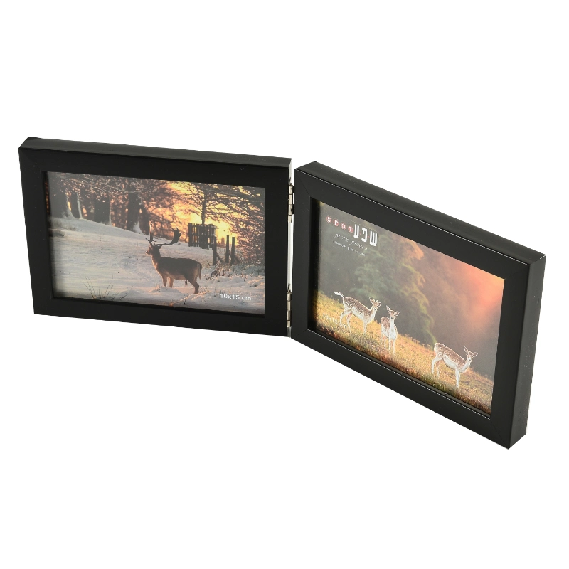 Table Stand Photo Frame Wooden of Two Openings Combined