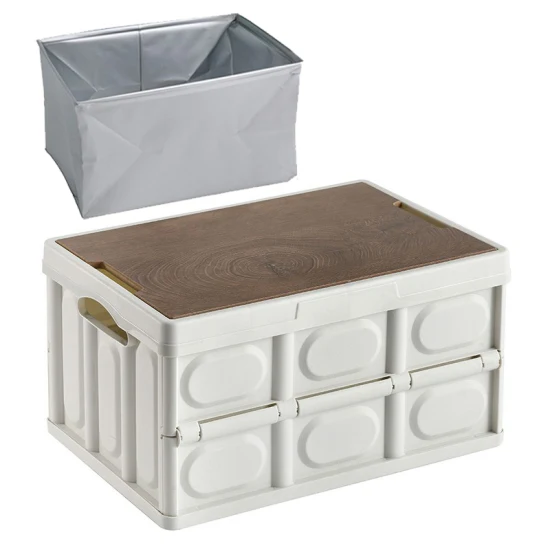 Foldable Transport Plastic Crate 425*285*235mm Folding Storage Basket Foldable Crates with Wooden Lids