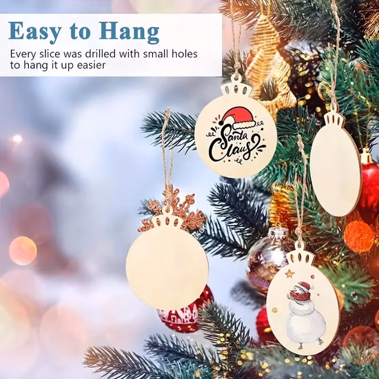 DIY Christmas Crafts Wooden Ornaments Holiday Unfinished Wood Slices Hanging Decorations