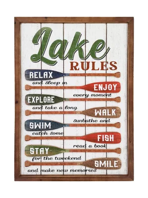 Solid Wood Marine Style Desgins Wall Decor, Lake & Beach Rules Wooden Wall Hanging, Laser Cutting Sea Style Designs Wall Plaque