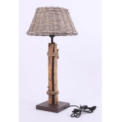 Round Willow Lamb Shade with Wood and Metal Decoration