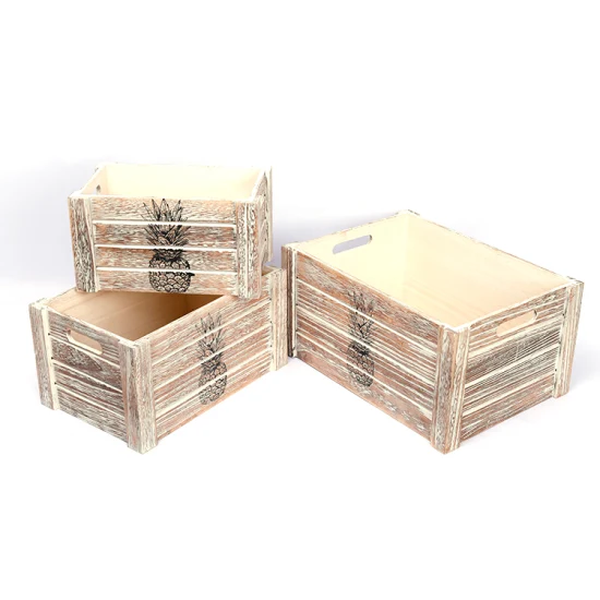 Factory Industrial Wooden Storage Crate with Handles Rustic Small Medium Large Size Decorative Wood Crate Heart Sweet Home Basket