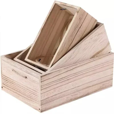 Decorative Farmhouse Wooden Storage Container Boxes Rustic Wood Nesting Crates with Handles