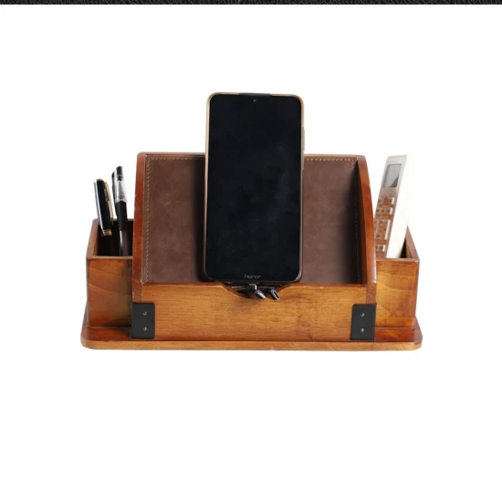 Wood Stationery Storage Pen Holder Office Organizers Desk Organizer with Charging Station